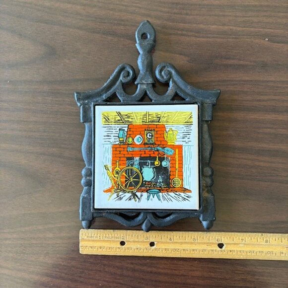 Vintage Cast Iron Trivet with Ceramic Tile - Picture 5 of 6
